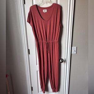 Madewell Rust-Red Short-Sleeve Jumpsuit